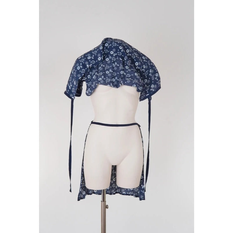Abito Vintage La Perla Copricostume Blu Floreale Mare Beachwear S/M