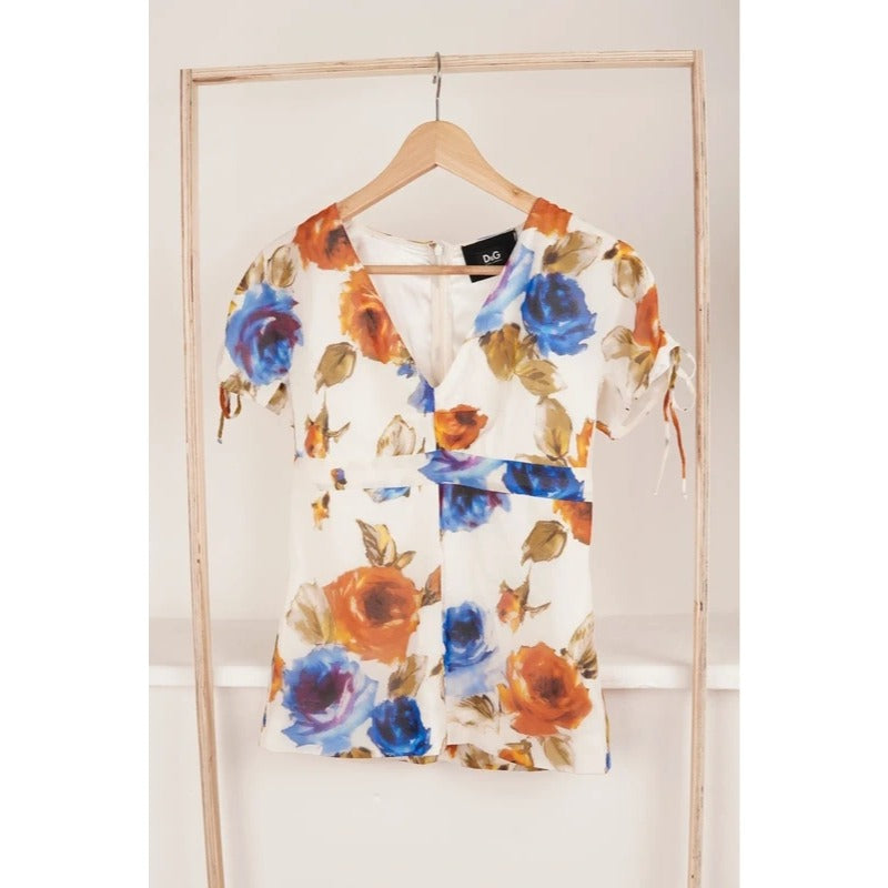 Top Dolce & Gabbana in seta floreale con scollo a V taglia S