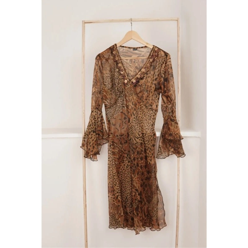 Vestito copricostume animalier con ricami boho Free Size