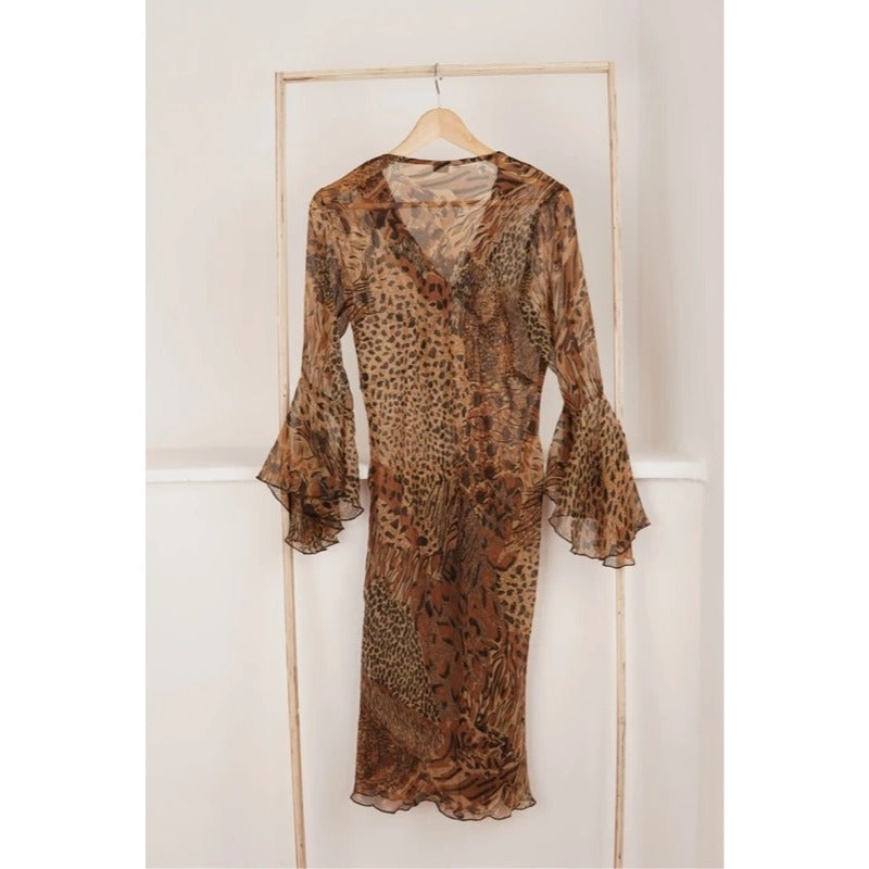Vestito copricostume animalier con ricami boho Free Size