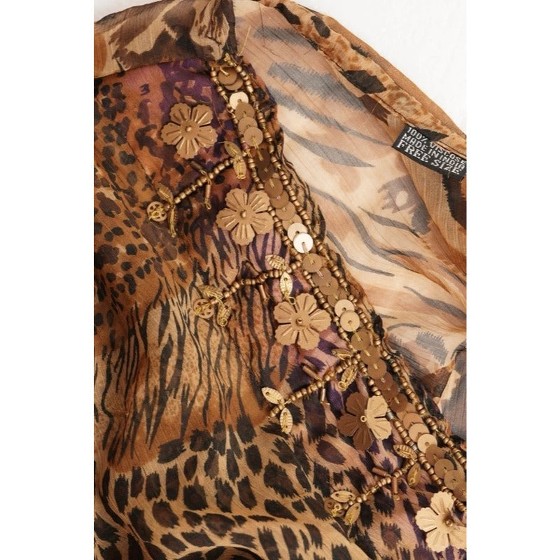 Vestito copricostume animalier con ricami boho Free Size