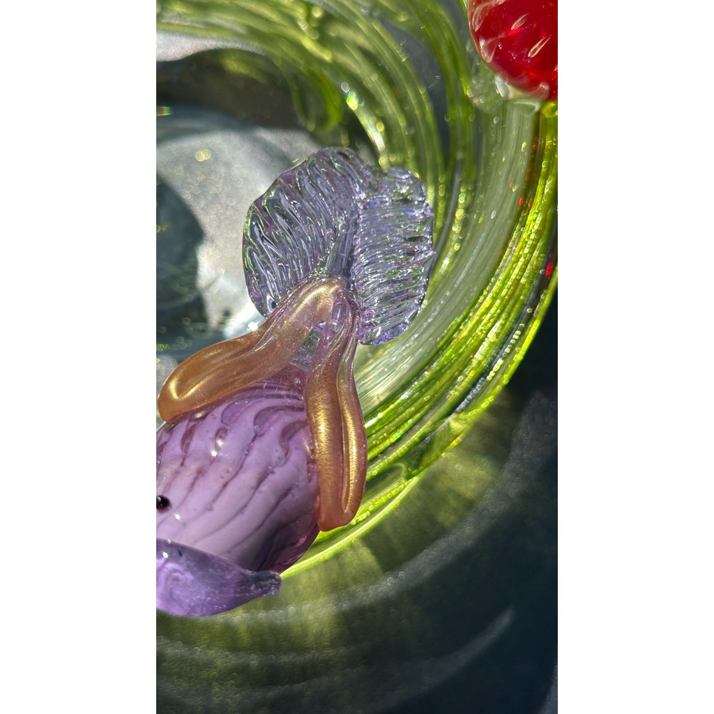 Murano Glass Green Bird Bath /Nest Bowl 5 Multicolor Removable Songbirds