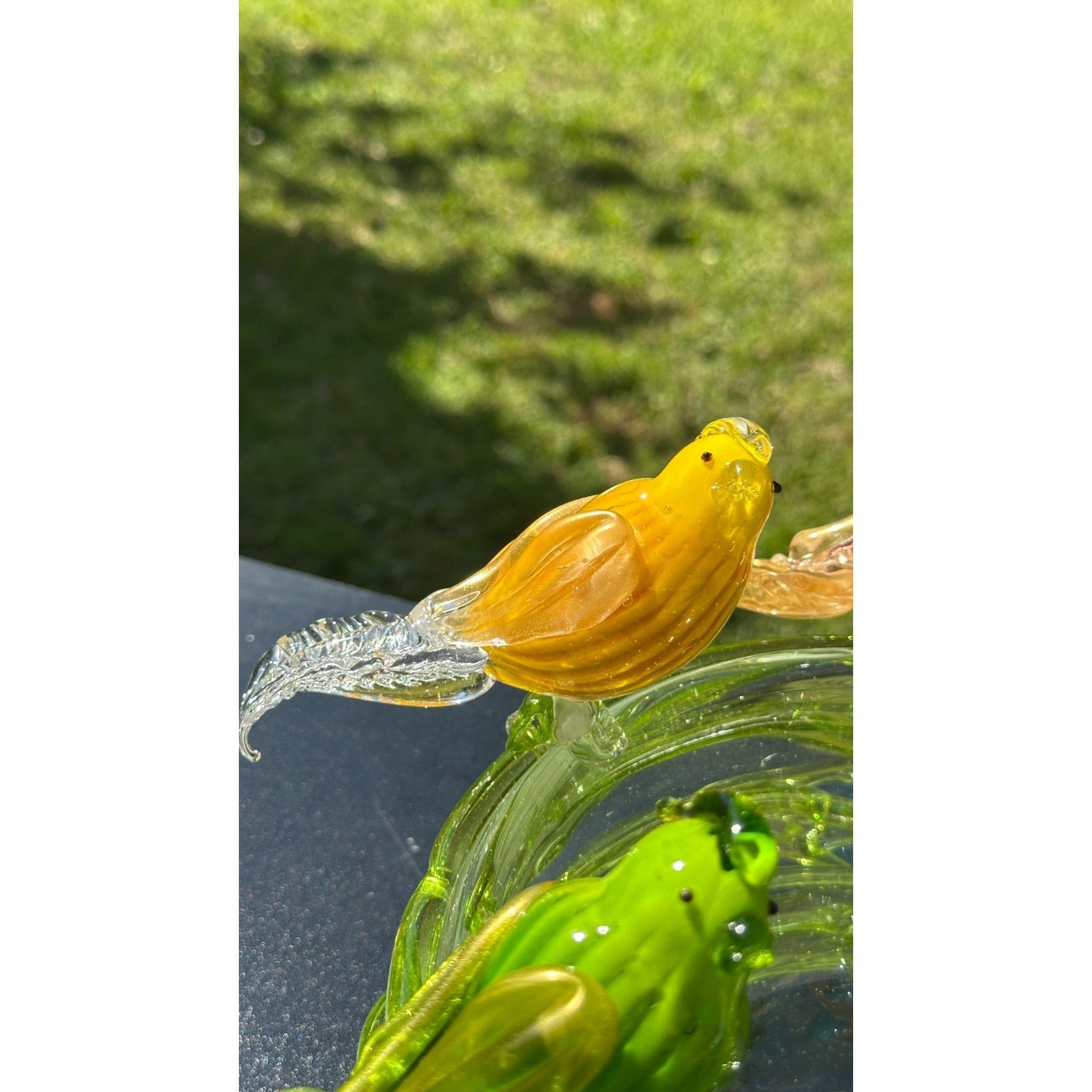 Murano Glass Green Bird Bath /Nest Bowl 5 Multicolor Removable Songbirds