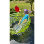 Murano Glass Green Bird Bath /Nest Bowl 5 Multicolor Removable Songbirds