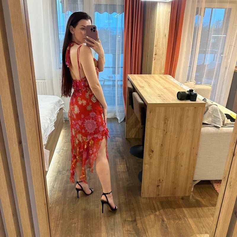 Abito vintage in seta sheer stampa floreale taglia M