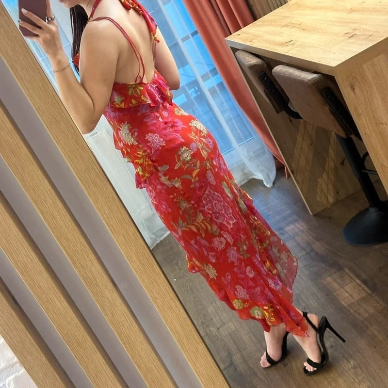 Abito vintage in seta sheer stampa floreale taglia M