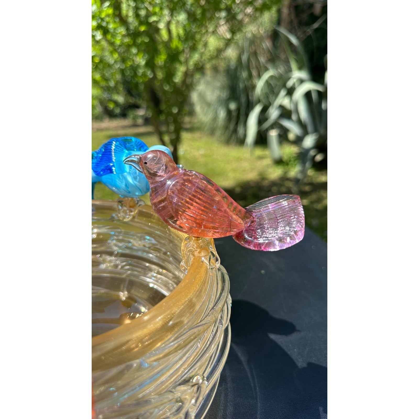 Murano Glass Bird Bath Nest Bowl 5 Multicolor Removable Songbirds Centerpiece
