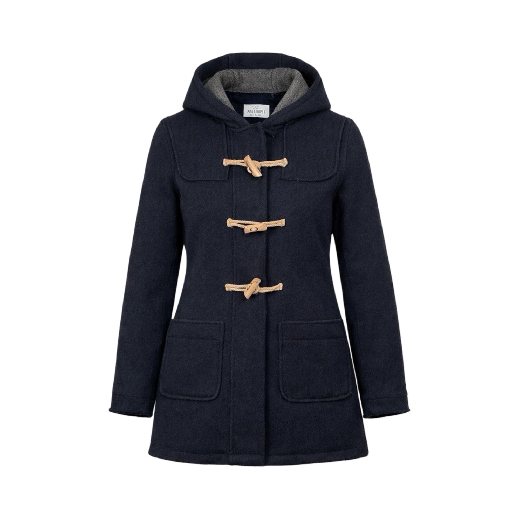 Women’s Wool Blend Duffle Coat – Navy Hooded Toggle Coat, Single-Breasted, Made in Italy Size M