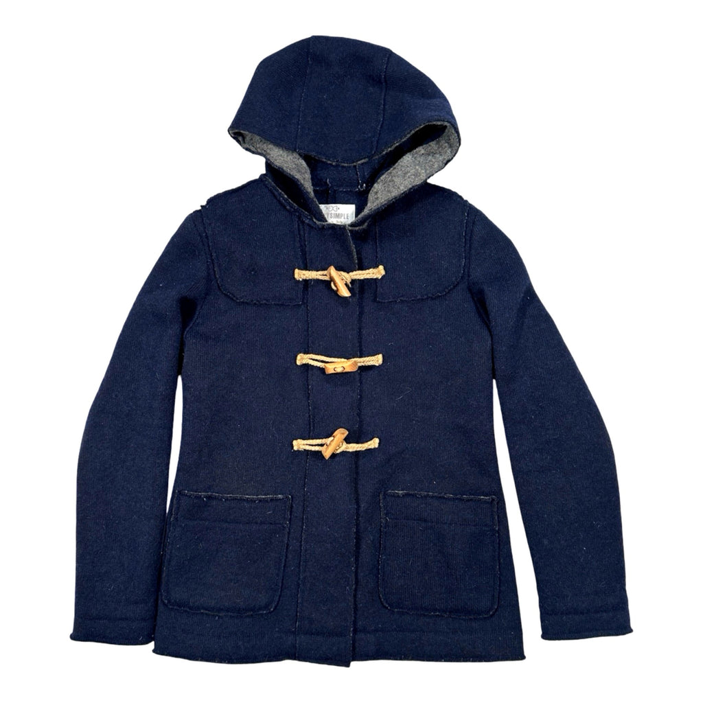 Women’s Wool Blend Duffle Coat – Navy Hooded Toggle Coat, Single-Breasted, Made in Italy Size M