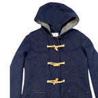 Women’s Wool Blend Duffle Coat – Navy Hooded Toggle Coat, Single-Breasted, Made in Italy Size M