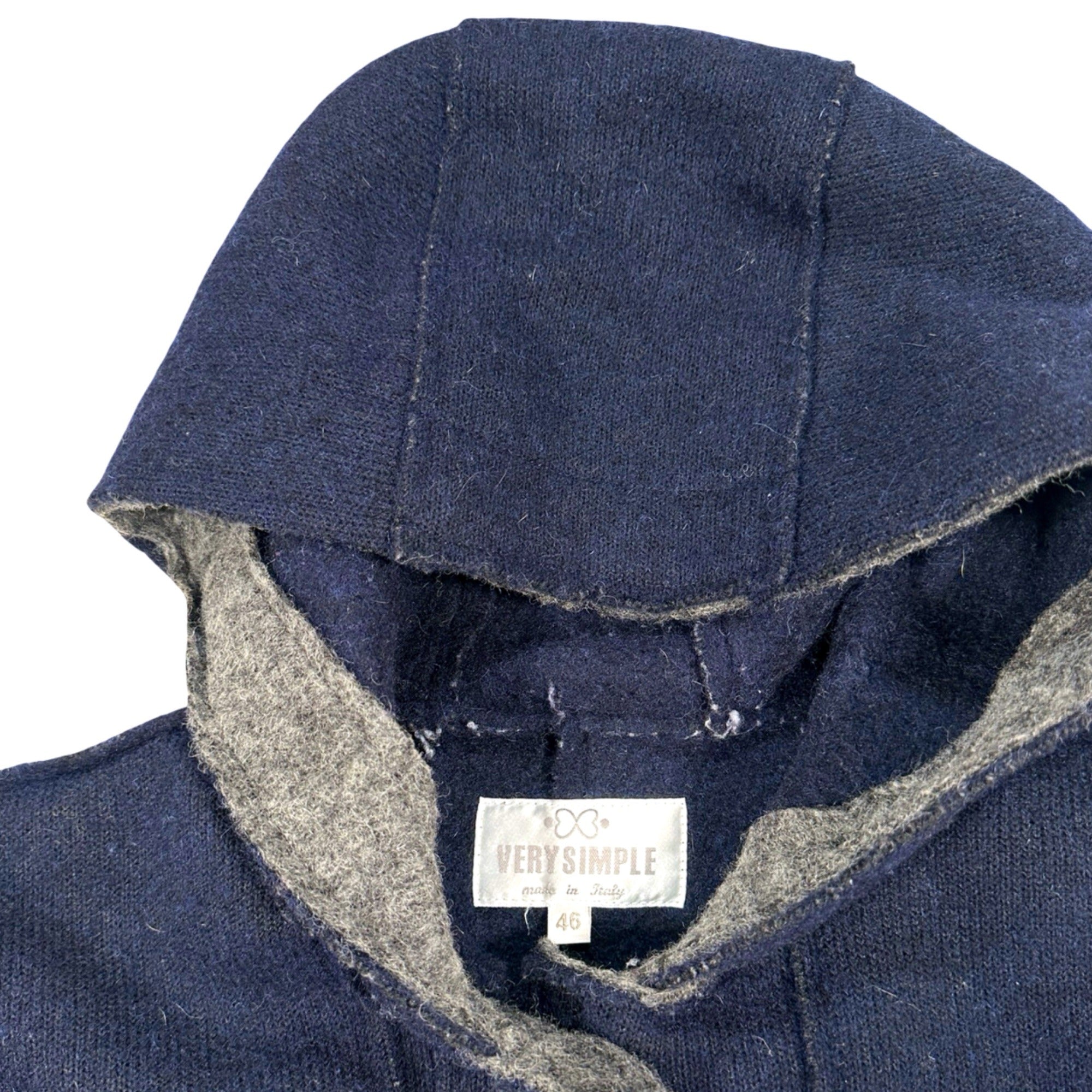 Women’s Wool Blend Duffle Coat – Navy Hooded Toggle Coat, Single-Breasted, Made in Italy Size M