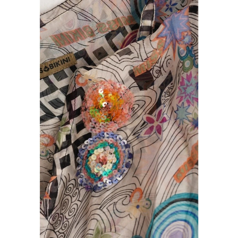Copricostume Miss Bikini in seta con paillettes e stampa fantasia taglia M