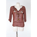 Blusa vintage Yes Miss seta misto ricami paillettes marrone taglia M