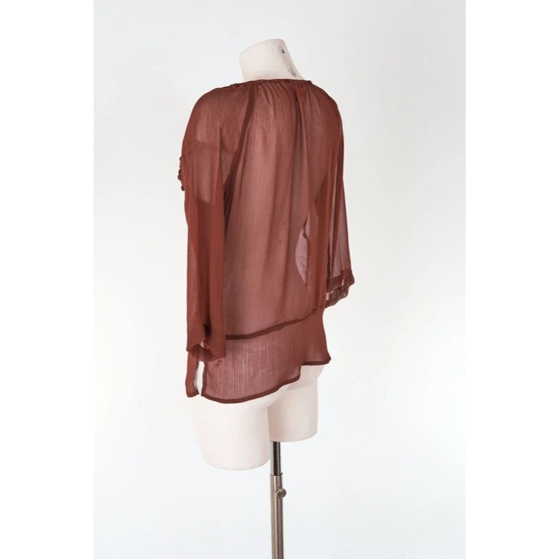 Blusa vintage Yes Miss seta misto ricami paillettes marrone taglia M
