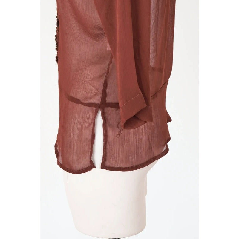 Blusa vintage Yes Miss seta misto ricami paillettes marrone taglia M
