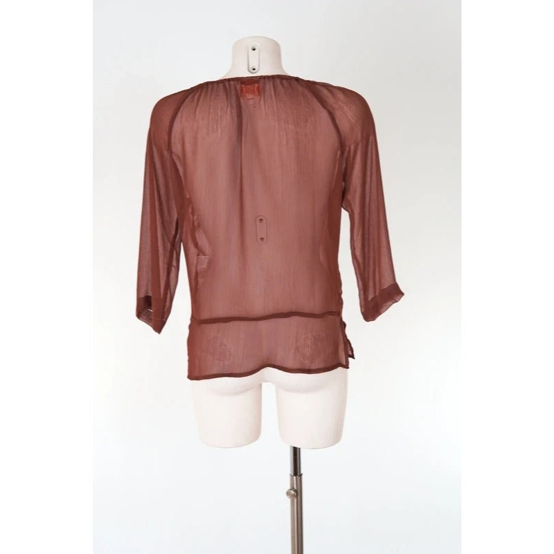 Blusa vintage Yes Miss seta misto ricami paillettes marrone taglia M