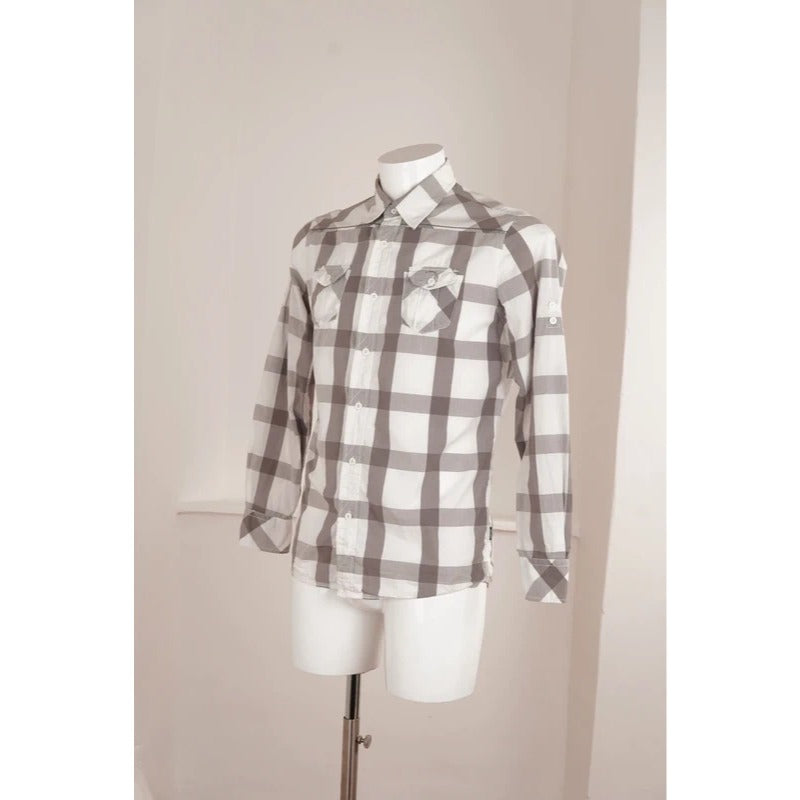Camicia Vintage Blend Quadri Grigio Bianco Cotone Casual Uomo M