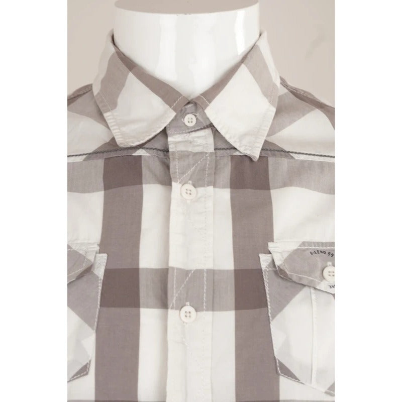 Camicia Vintage Blend Quadri Grigio Bianco Cotone Casual Uomo M
