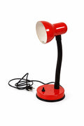 Red desk lamp with flexible neck on a white background
