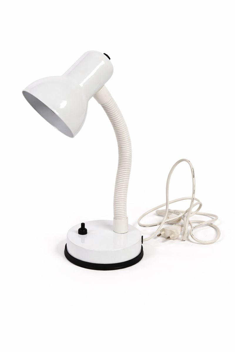 White desk lamp with flexible neck on a white background