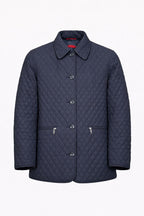 Vintage Elegant Project Quilted Jacket – Navy Blue Polyester Coat Size L