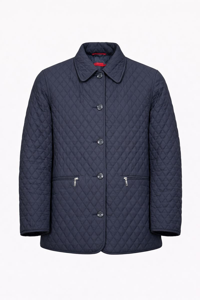 Giacca trapuntata Vintage Elegant Project – Cappotto in poliestere blu navy, taglia L 