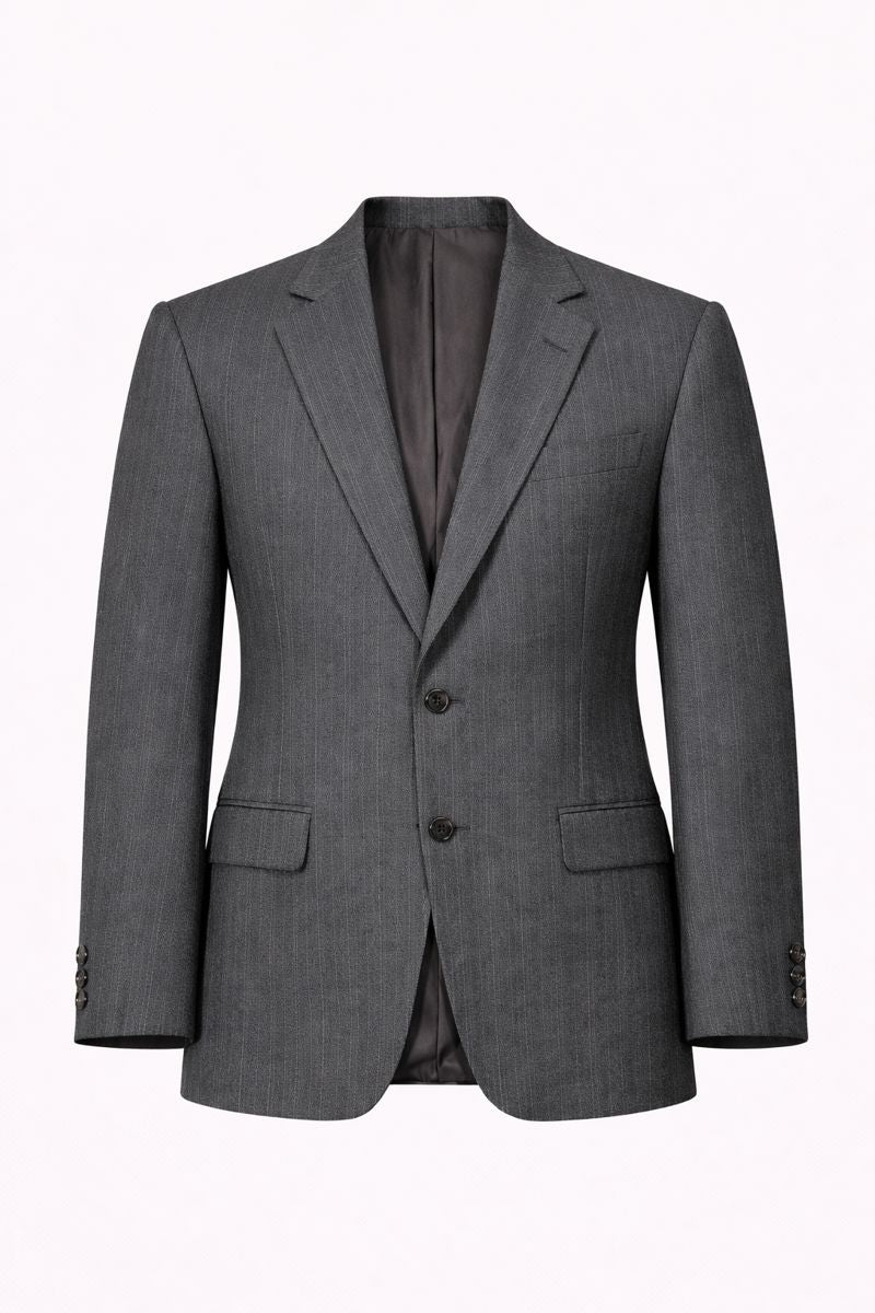 Blazer vintage in lana grigia italiana, taglia IT 52, monopetto, gessato, prodotto in Italia 