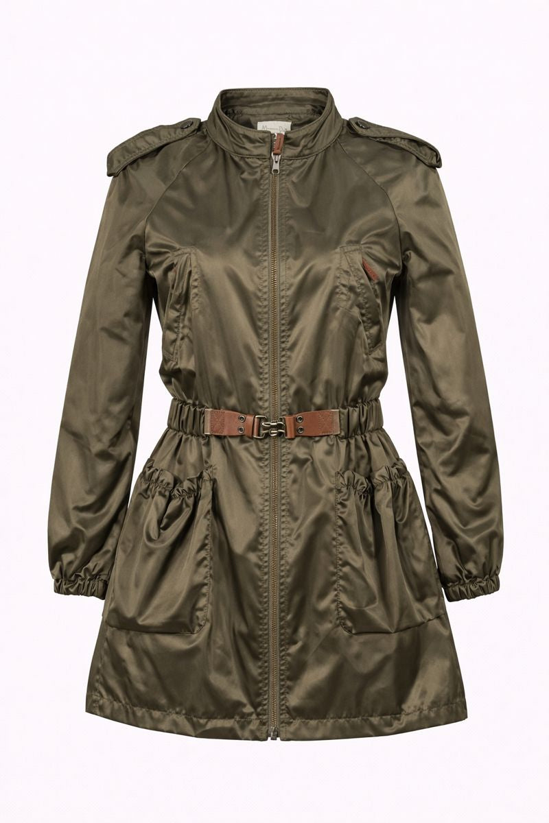 Massimo Dutti Woman Olive Green Utility Parka Jacket – Size M – Zip Front, Raglan Sleeve
