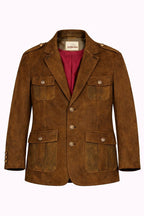 Jodlermarx Men’s Brown Suede Safari Jacket – Single-Breasted – Size M – Vintage
