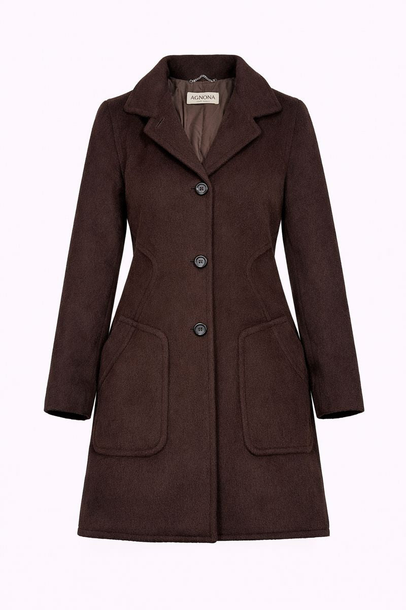 Cappotto da donna Agnona Vintage in lana marrone – Cappotto lungo monopetto sartoriale, prodotto in Italia (IT 40 / S)