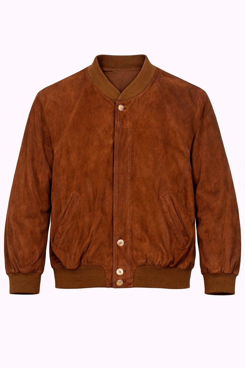 Vintage Brown Suede Bomber Jacket | Raglan Sleeve Classic Fit