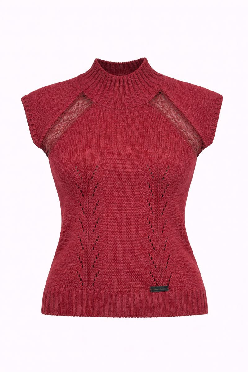 Dolce &amp; Gabbana Top in maglia vintage da donna con inserti in pizzo – Misto lana – Taglia S