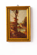 Vintage 1980s Italian Landscape Print – Made in Italy , Gilt Wooden Frame