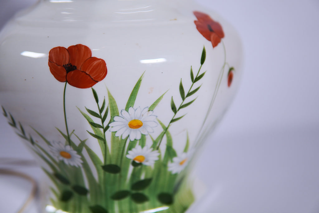 Vintage Hand-Painted Italian Ceramic Table Lamp by ESTE C.E. – Floral Motif, Made in Italy (c. 1960s–1970s)