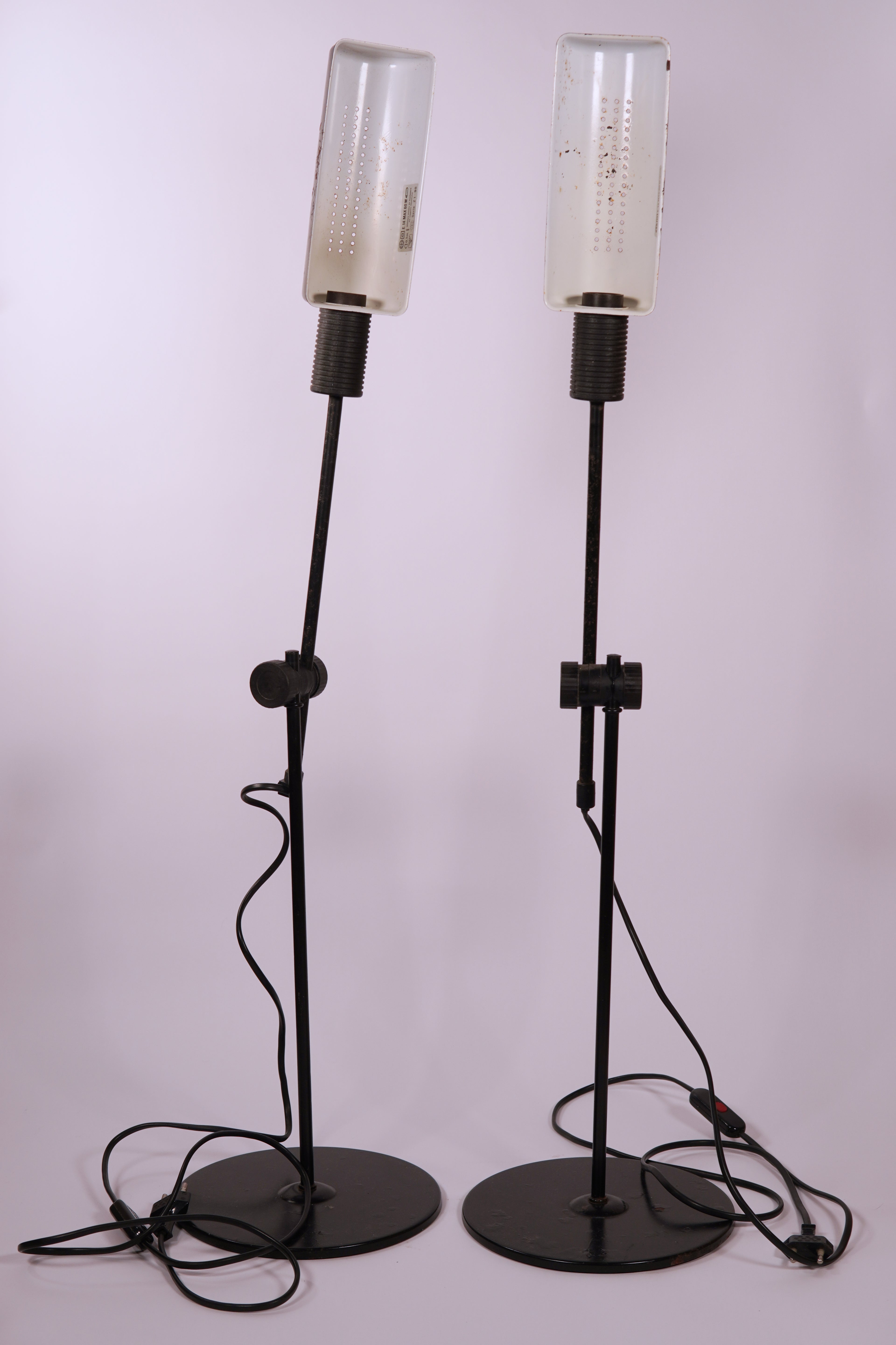 Lampade da tavolo/terra regolabili in metallo vintage industriali – Coppia (circa anni '70-'80)
