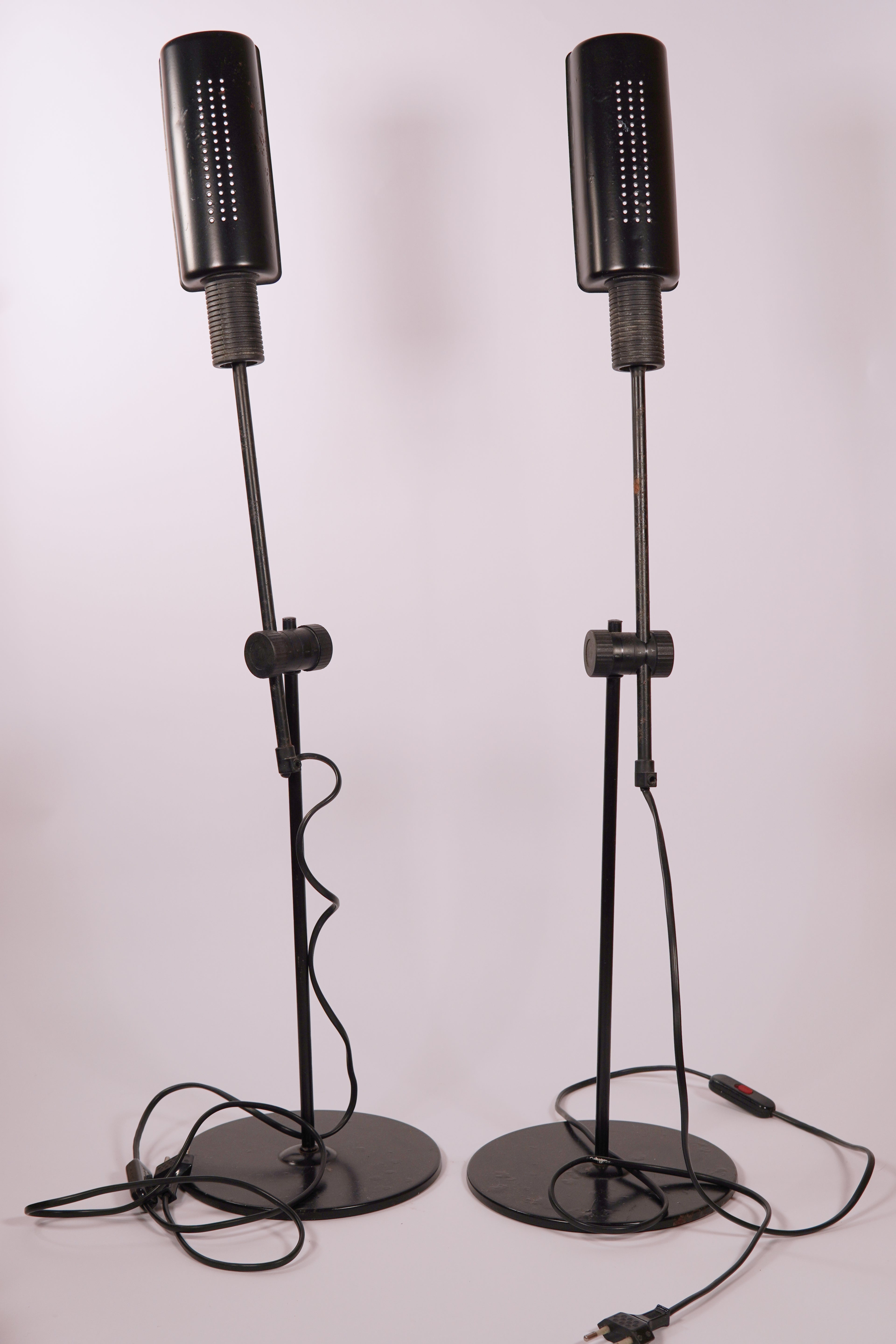 Lampade da tavolo/terra regolabili in metallo vintage industriali – Coppia (circa anni '70-'80)