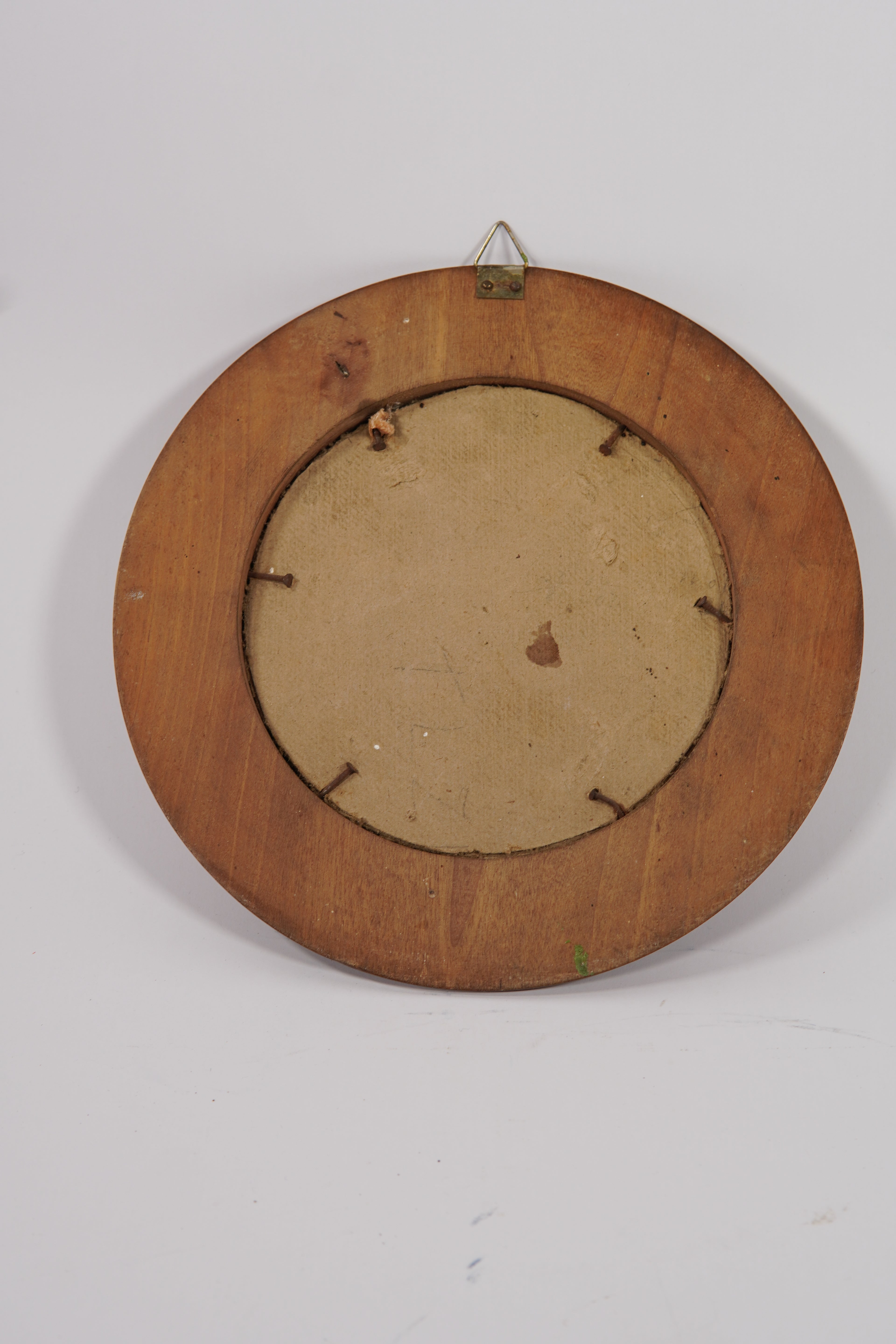 Targa religiosa da muro vintage – Rilievo del volto di Cristo in legno e metallo, Ø 21,5 cm