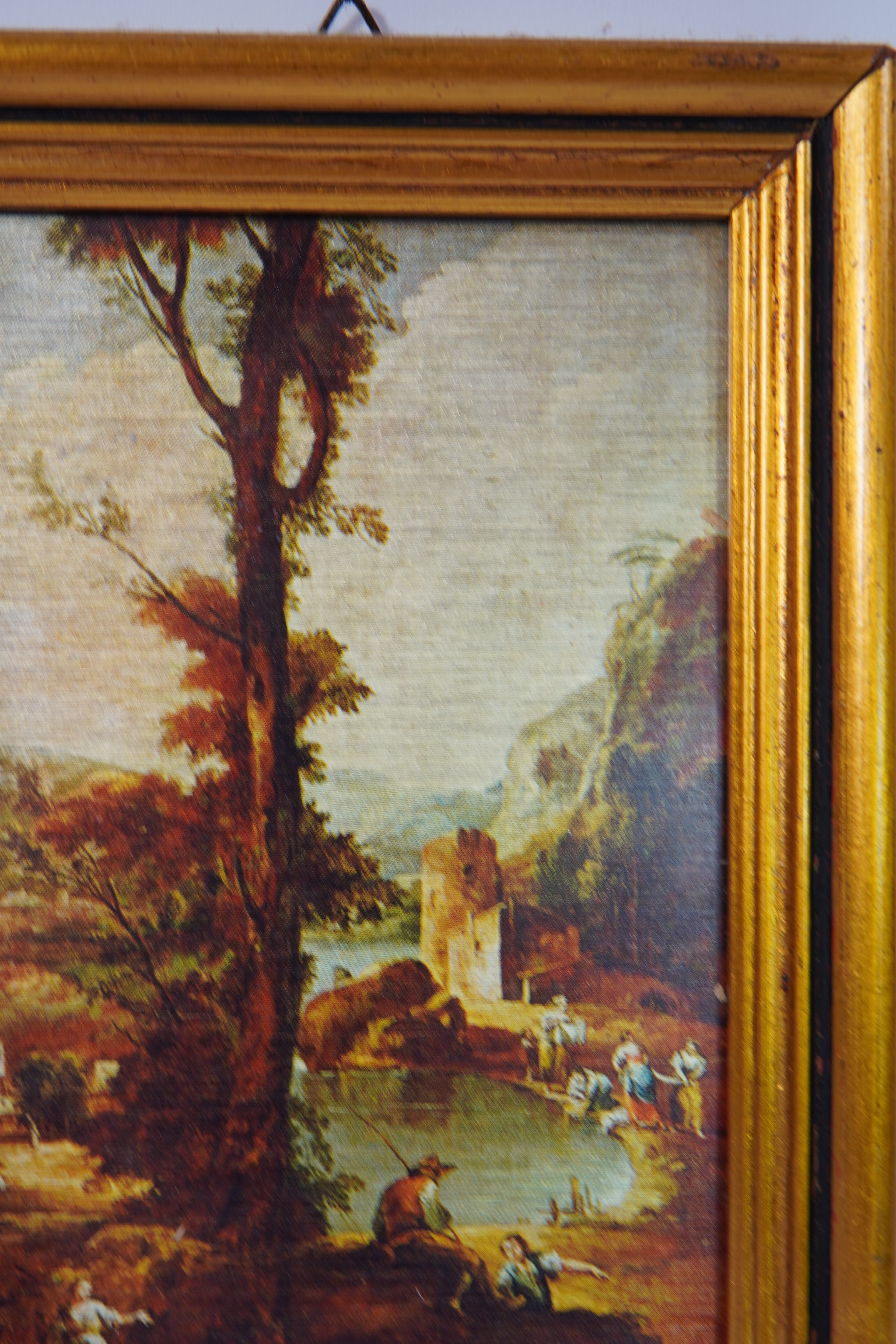 Stampa vintage di paesaggio italiano degli anni '80 - Made in Italy, cornice in legno dorato