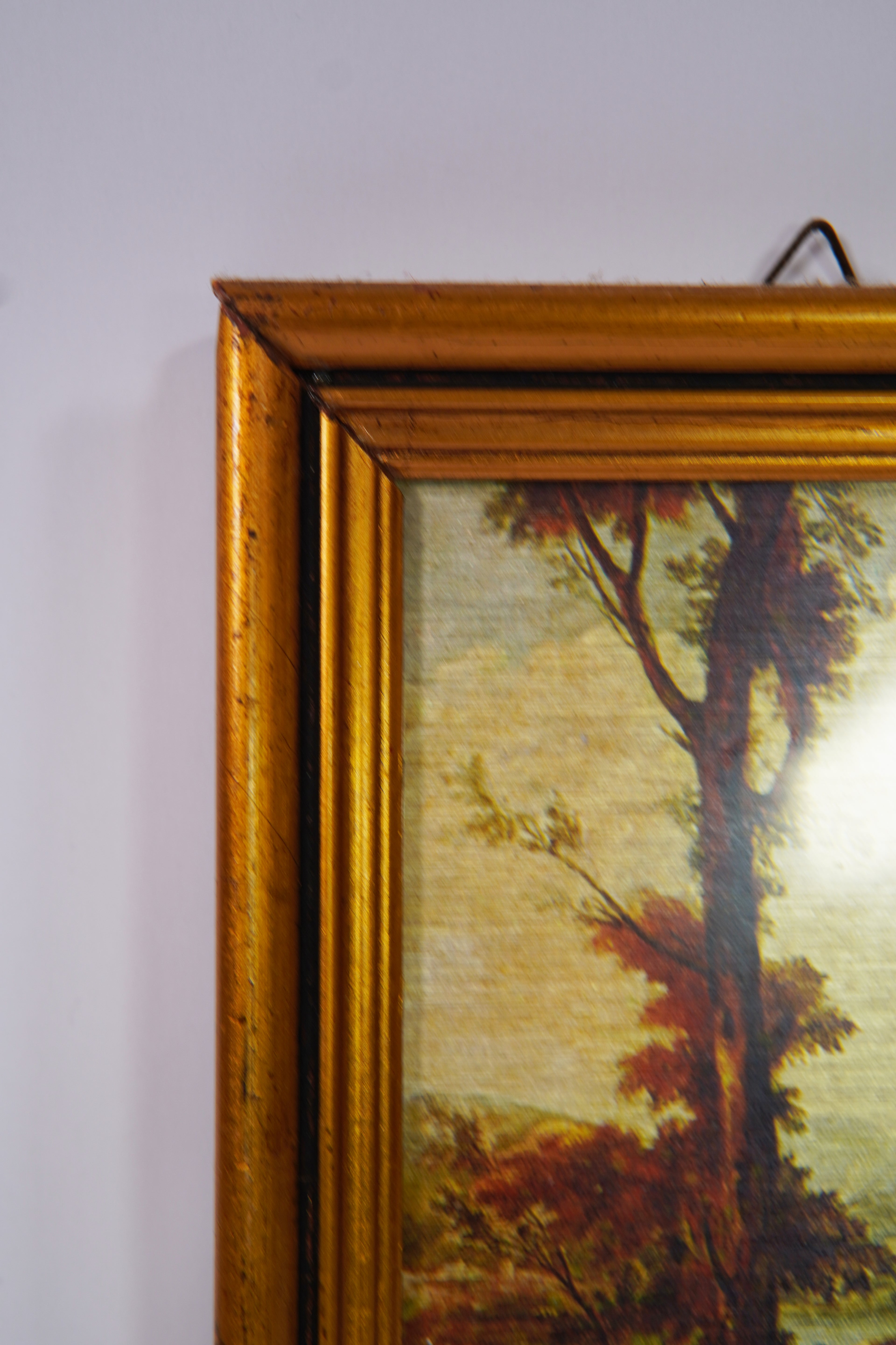 Stampa vintage di paesaggio italiano degli anni '80 - Made in Italy, cornice in legno dorato