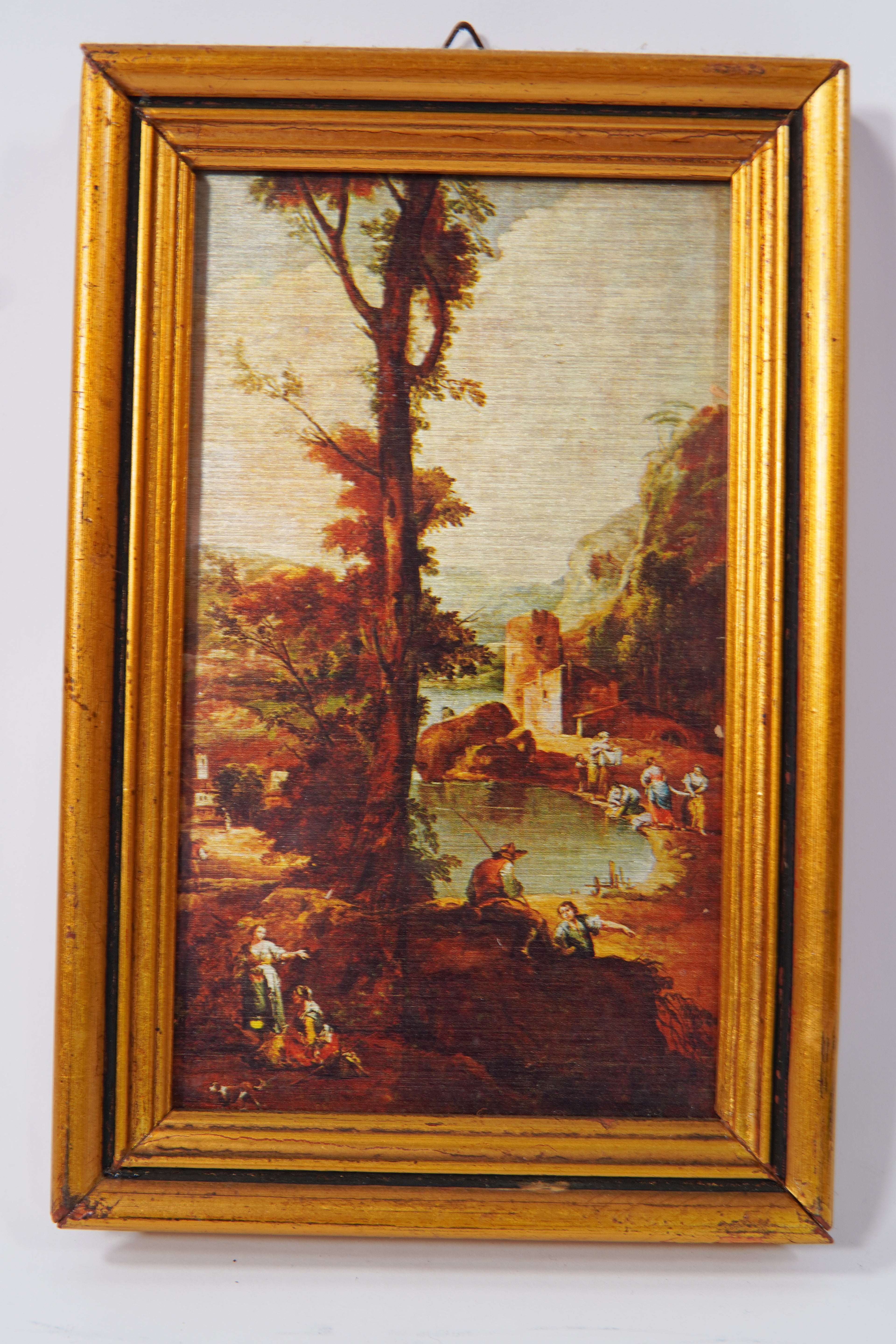 Stampa vintage di paesaggio italiano degli anni '80 - Made in Italy, cornice in legno dorato