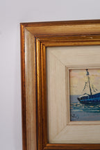 Dipinto nautico italiano d'epoca con barche da pesca - Incorniciato, anni '80, realizzato in Italia