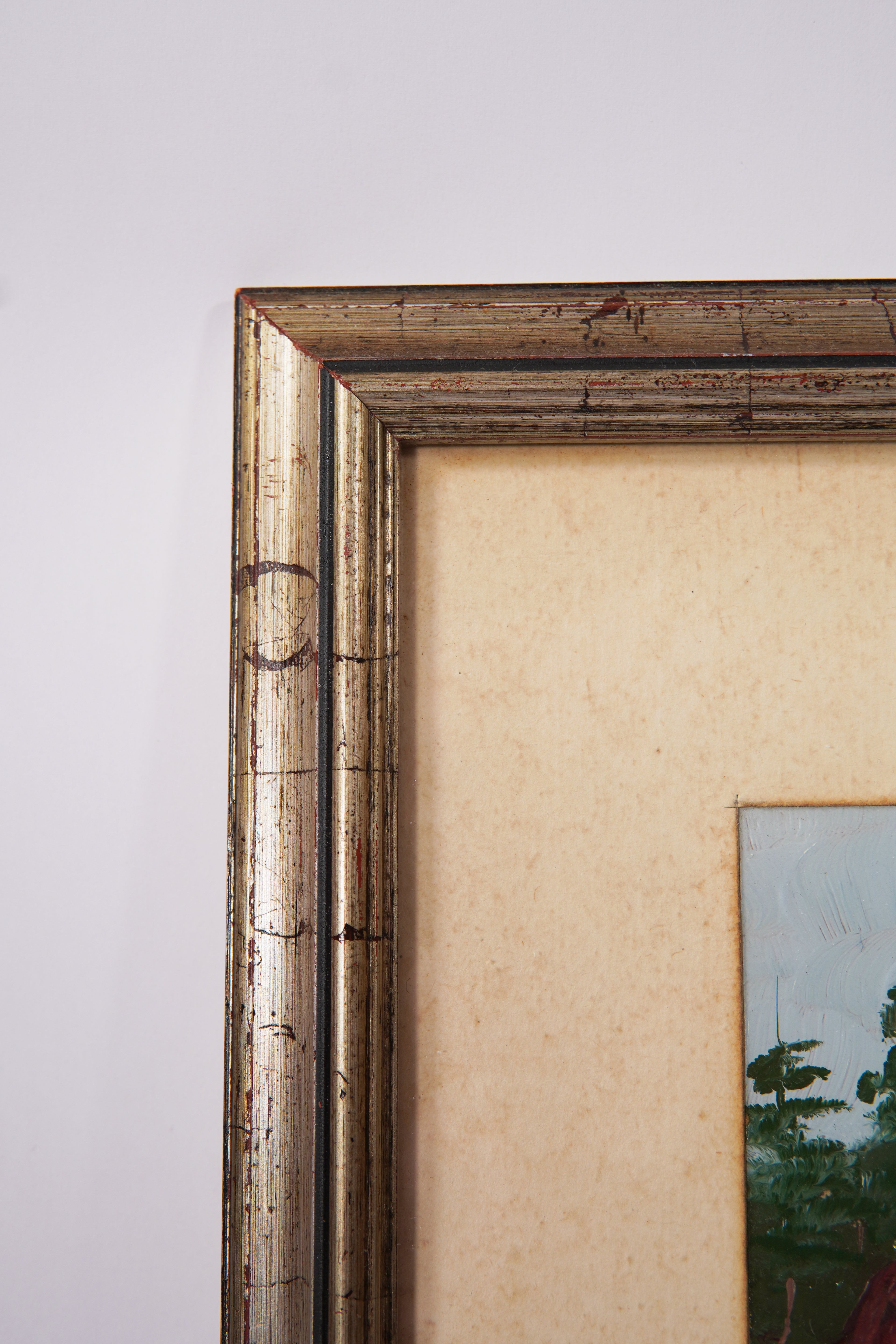 Dipinto paesaggistico italiano d'epoca con cornice – Scena di campagna dipinta a mano, realizzata in Italia