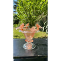 Murano Glass Bowl Pink Rose Gold Bird Bath Pedestal 3 Removable Birds