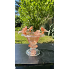 Murano Glass Bowl Pink Rose Gold Bird Bath Pedestal 3 Removable Birds