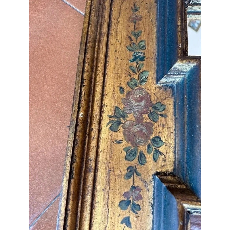 Specchio vintage cornice legno dorata dipinta floreale 80x63