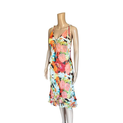 Abito vintage in seta floreale Made in Italy con balze taglia M