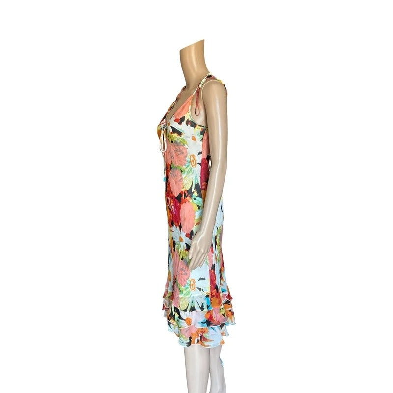 Abito vintage in seta floreale Made in Italy con balze taglia M