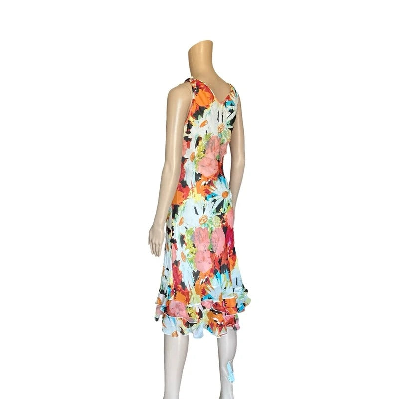 Abito vintage in seta floreale Made in Italy con balze taglia M