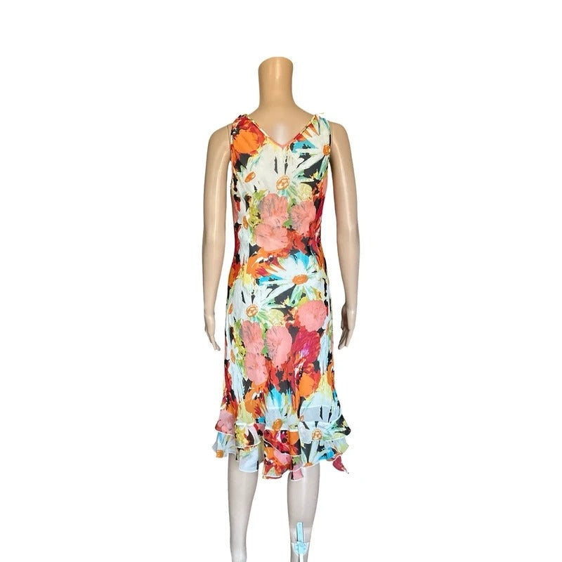 Abito vintage in seta floreale Made in Italy con balze taglia M