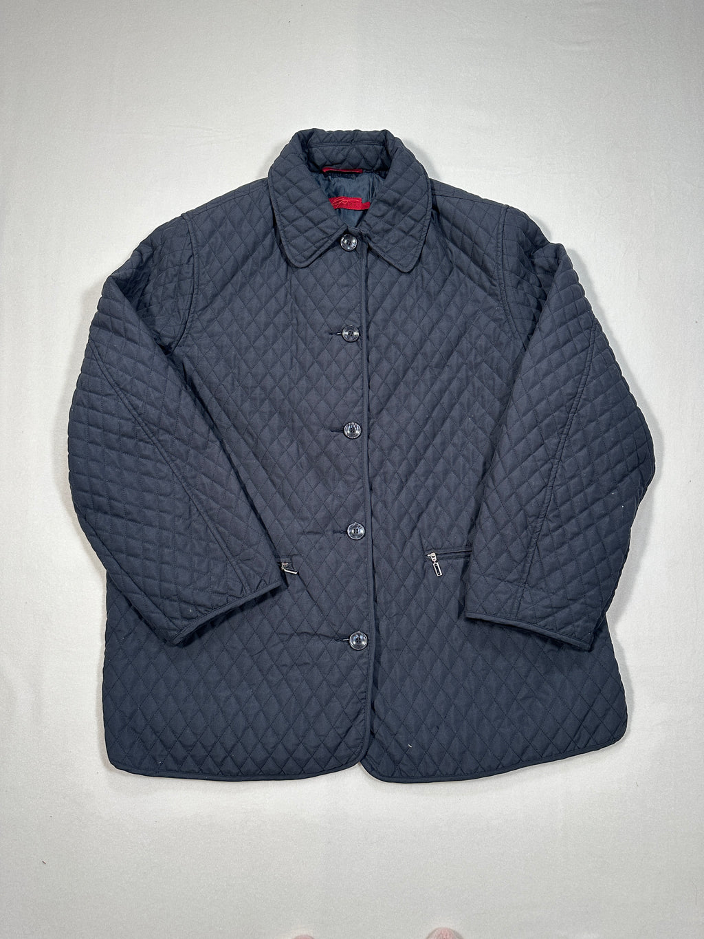 Vintage Elegant Project Quilted Jacket – Navy Blue Polyester Coat Size L
